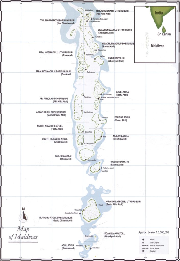 The 26 Natural Atolls In The Maldives Islands   Map Of Maldives 706x1024 